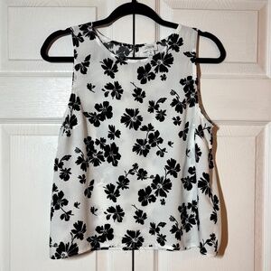 J Crew Black White Hibiscus Floral Sleeveless Top Size S